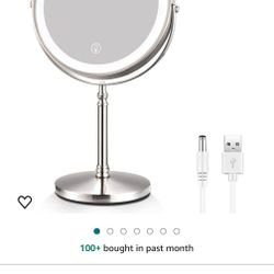 Rechargeable 8'' Lighted Makeup Mirror, 1X 10X Magnifying Vanity Mirror with 3 Color LED Lights, Touch Sensor Adjust Brightness Double-Sided Cosmetic 