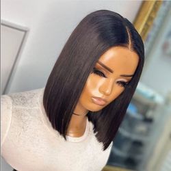 Black Bob Human Hair lace front wig middle part