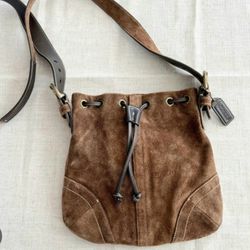 Vintage Coach 9524 Brown Suede Bucket Drawstring Bag