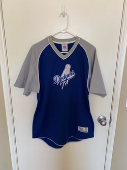 True Fan LA Dodgers V Neck Shirt Polyester Blue Gray Men Medium. Good Condition.