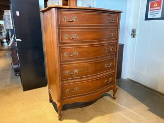 French Provincial Serpentine Solid Wood 5-Drawer Tallboy Dresser