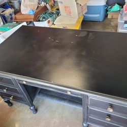 Black Sturdy Solid Wood Desk With Deep Drawers