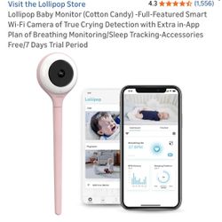 Lollipop Baby Monitor (Cotton Candy) -Full-Featured Smart Wi-Fi Camera of True Crying Detection with Extra in-App Plan of Breathing Monitoring/Sleep T