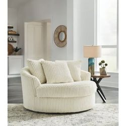 Lindyn Ivory Polyester Swivel Chair and a Half with Removable Cushions