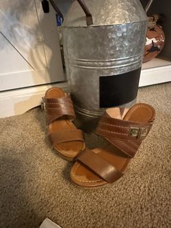 Tommy Hilfiger Mili Wedge Cork Sandal Shoe Size 6M Brown 