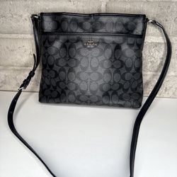 Coach Signature Black Crossbody Bag – PVC Leather Zip Top  Purse