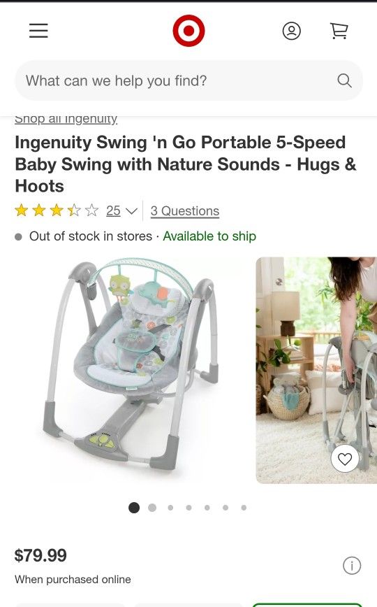Ingenuity Swing 'n Go Portable 5-Speed Baby Swing with Nature Sounds - Hugs & Hoots