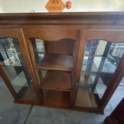 China  Cabinet Set Wood & Glass & Mirror (two Piece) Light Brown