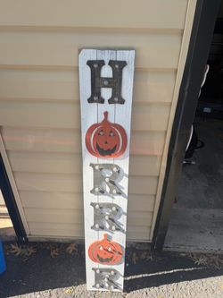 Light up 4 ft Halloween Horror wooden porch sign decor