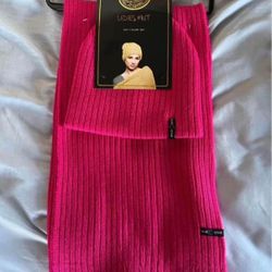 New - Blue Ladies Knit Hat & Scarf Set - Pink 