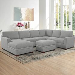 Thomasville Langdon Fabric Sectional With Chaise And Storage Ottoman Gray