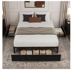 Brand: Novilla Novilla Queen Bed Frame with 3 Storage Drawers, Black Upholstered Platform Bed Frame with Underbed Storage, Heavy Duty Metal & Wood Sla