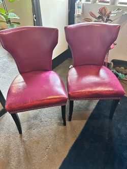 Pair of Genuine Leather Accent Chairs – Magenta/Pink – $40