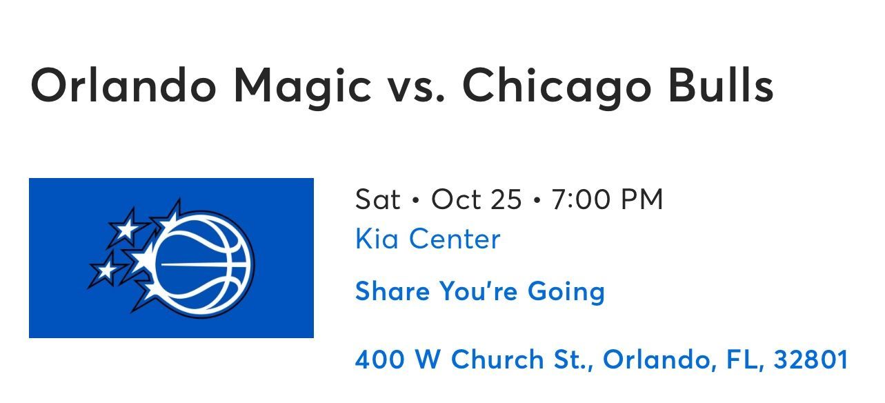 Orlando Magic VS Chicago Bulls Oct 25th Section 118 Row 2!!