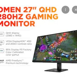2, HP "Omen" 27-inch QHD Gaming Monitors - Like New