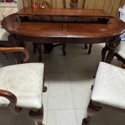 Wooden Table With 6 Chairs And Extension Piece 