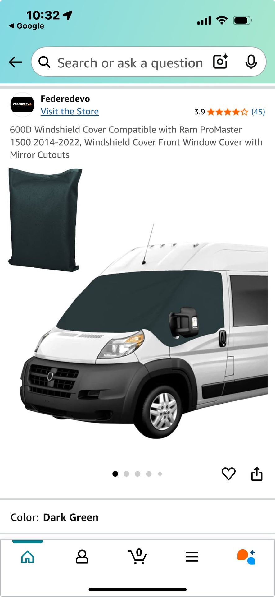 Class B Windshield Cover With Mirror Cut Outs