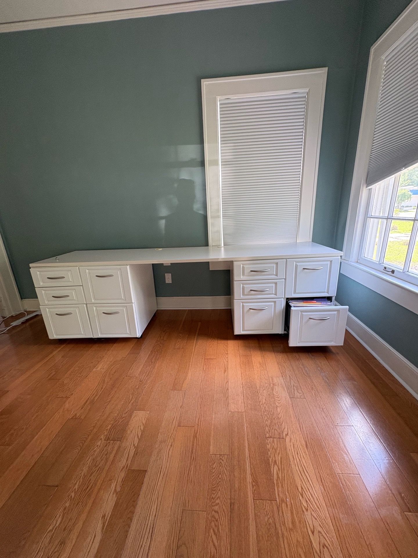 White ClosetMaid office desk with drawers