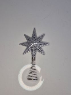Silver Glitter 8 Point Star Christmas Tree Topper Spiral Base Unlit
