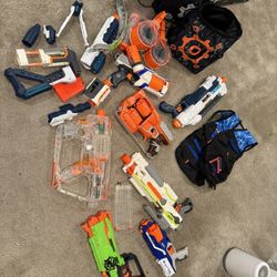 Nerf Guns, Vest & Backpack, Bag Of Darts, Walkie Talkies 