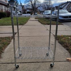 2 TIER STEEL SHELF UNIT WITH WHEELS 