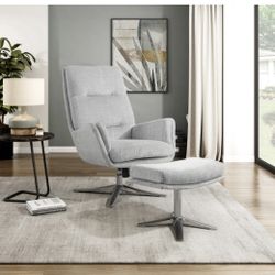 Chair & Ottoman Set / Ivory Accent Chair/ Swivel Chair & Ottoman/ Gray Chenille Chair