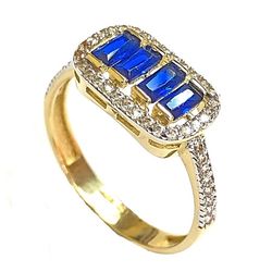 Beautiful cubic zirconia with dark blue stones lady fancy ring 14K REAL YELLOW GOLD.