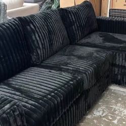 New Fur-like Corduroy Sectional.  Black.  Free Delivery!