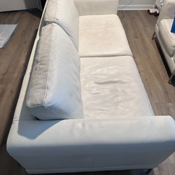 Modern white Leather Goose Down Filled Couch, Chair,  And  Ottoman 