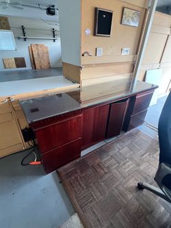 Large Cherry Wood Credenza with Glass Top