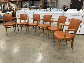 THONET Vintage Mid-Century Modern Terra Cotta Leather Upholstered Warm Finished Wooden Dining Chair (Set of 6)