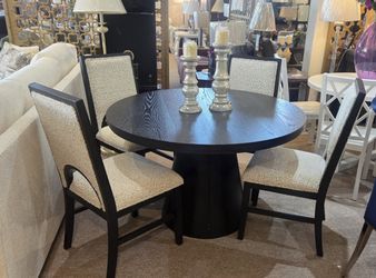 Black Round Table  &  4 Beige Chairs