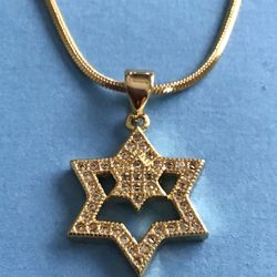 Ladies Crystal Necklace Jewish Star Magen David 3/4” Pendant On Snake Chain Gold Plated *Ship Nationwide Or Pickup Boca Raton