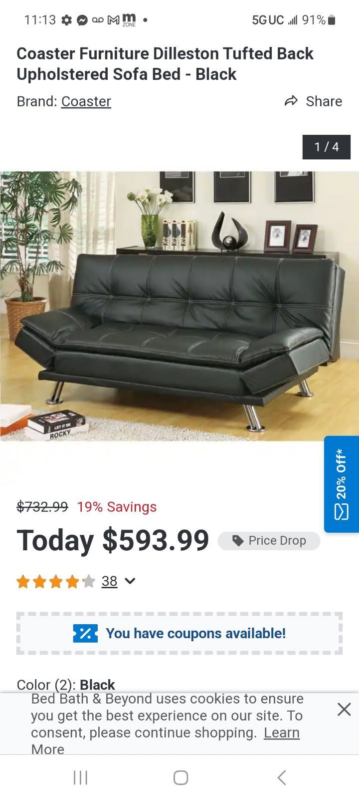 Leather Futon With Recliner And USB Port