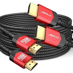 JSAUX 8K HDMI Cables 2.1 10FT 2-Pack 48Gbps Ultra High Speed Cords