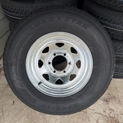 New 225-75-15inch traiier tires with 6-lug galvanized rims, 10-ply   In stock