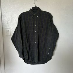 Ralph Lauren Big Shirt 100% Cotton Green, Navy And Red Plaid Shirt Size Medium 