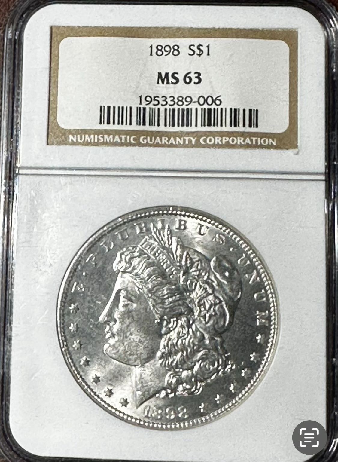 1898-MORGAN SILVER DOLLAR NGC MS63 Graded