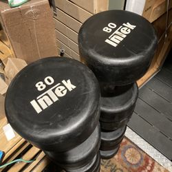 Intek Brand Commercial Rubber Wrapped Urethane Dumbbells - 80’s, 85’s And 90’s