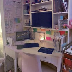 White Desk With Shelving Includes Chair