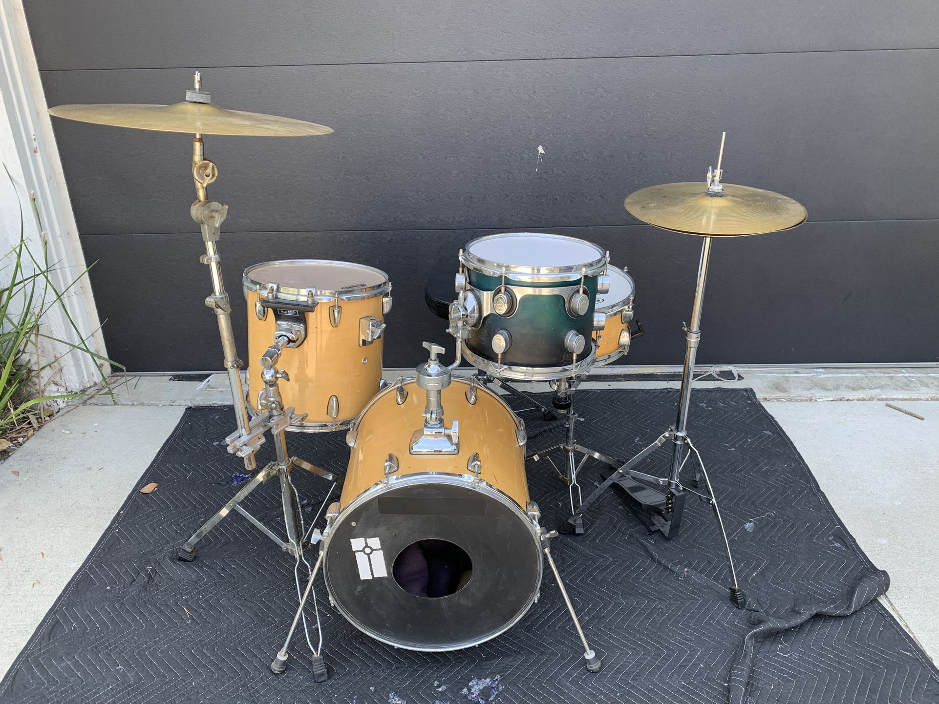 Mixed GP & PDP 4pc Complete Pocket Drum Set w/ Cymbals & Hardware 16-13-10-12”