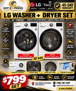 LG Washer & Ventless Dryer Set 24” Compact – Warranty (#411)