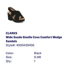 Clarks Suede Giselle Cove Black Wedges, Size 9.5 W