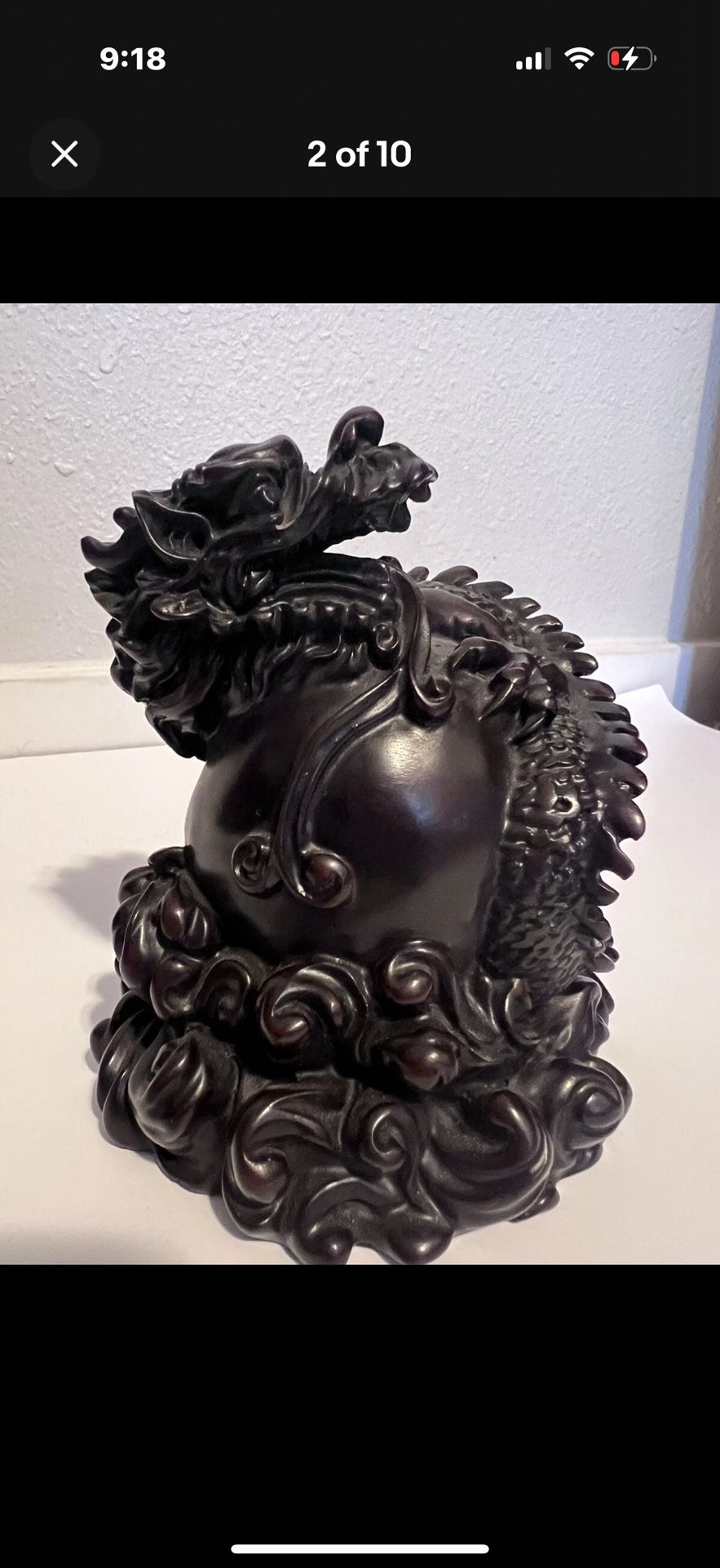 Chinese Red Resin Cast Dragon 7” Inch Tall Vintage Nice Shape God For Collection