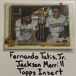 Fernando Tatis,Jr. Jackson Merrill San Diego Padres Outfielders Topps Short Print Insert Card. 