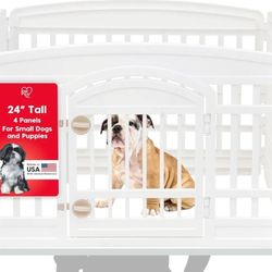 IRIS USA 24" Dog Playpen 4-Panel Pet Exercise Pen with Door Gate 35 x 35 x 24 Puppy Play Pen Indoor Outdoor Plastic Foldable Portable Pet Fence for Sm