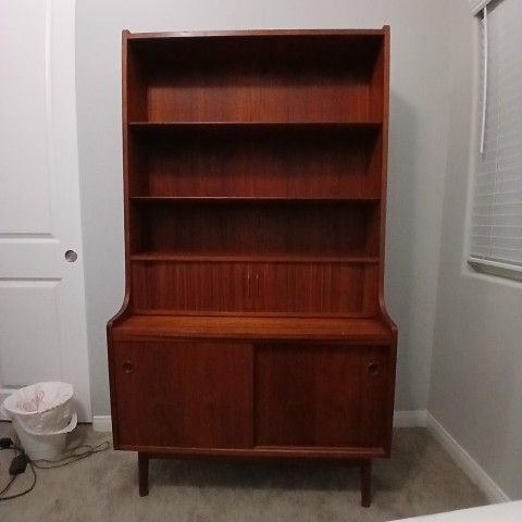 Midcentury Teak Secretaire Bookshelf With Pullout Desk by Johannes Sorth for Bornholm Møbelfabrik, 1965