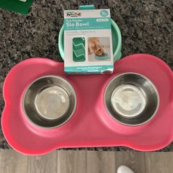 Dog Food And Water Bowl Tray Set - Includes Slow Feeder Bowl