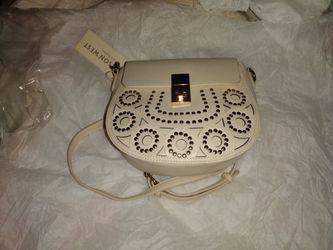 Madison West Cream Studded Geometric Crossbody Bag