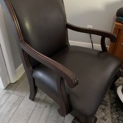 Wood and Black Leather like Arm Chair